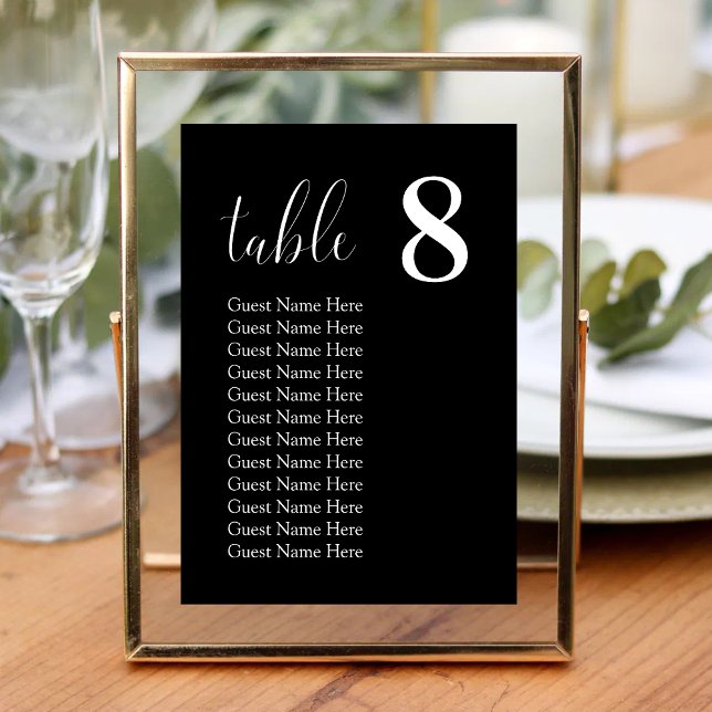Cartões de Mesa de Assentos de Casamento Minimalis (Black minimalist seating chart cards add bold, modern organization to your wedding tables.)