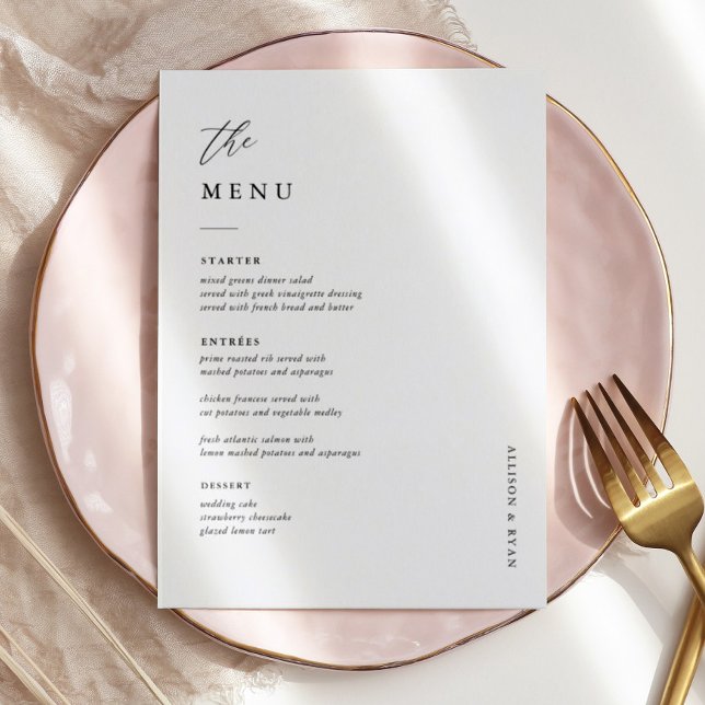 Cartões de Mesa de Casamento 5x7" Elegante Menu Pl (Criador carregado)