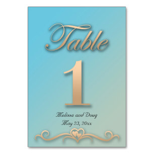 Cartões de Mesa de Casamento Aquamarine e Pêssego