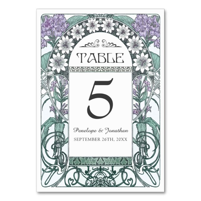 Cartões de Mesa de Casamento Art Nouveau (Set #6) (Frente)