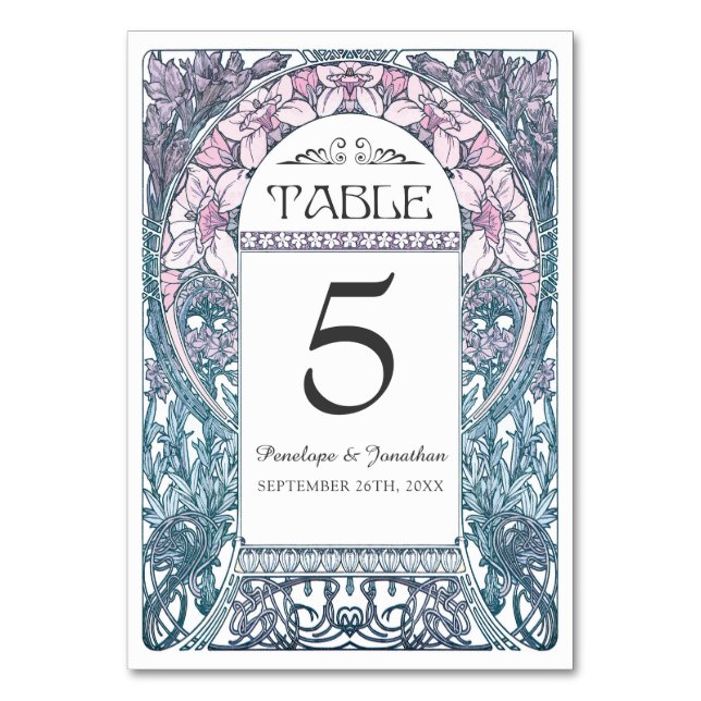 Cartões de Mesa de Casamento Art Nouveau (Set #8) (Frente)