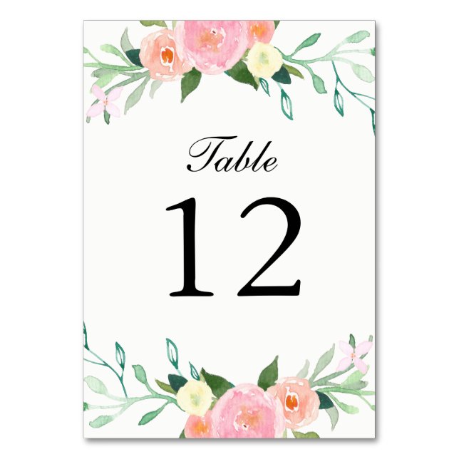Cartões de Mesa de Casamento com Aquarela de Flore (Frente)