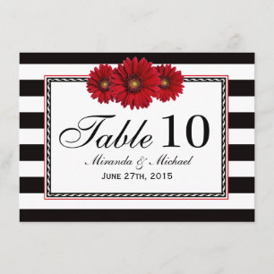 Cartões de Mesa de Casamento com Margaridas Vermel