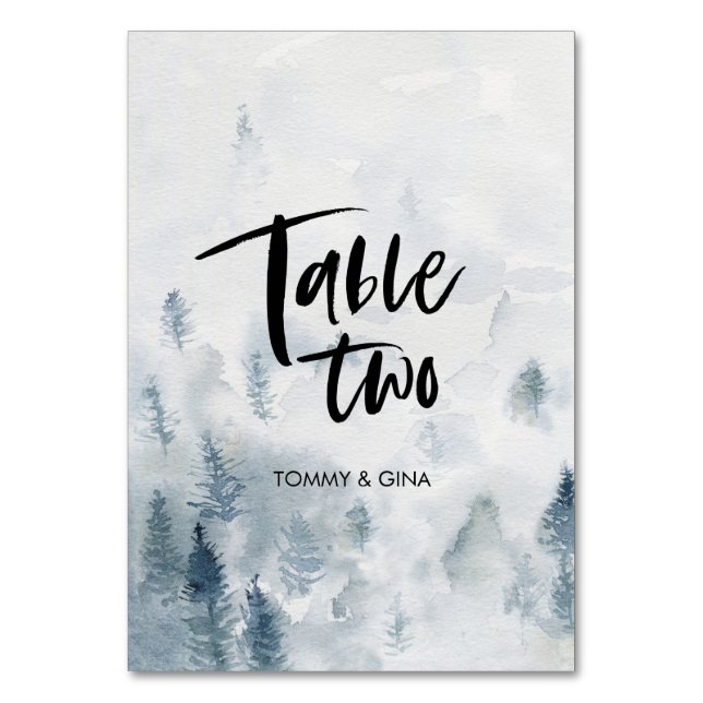 Cartões de mesa de Casamento de Floresta de Aquare (Frente)