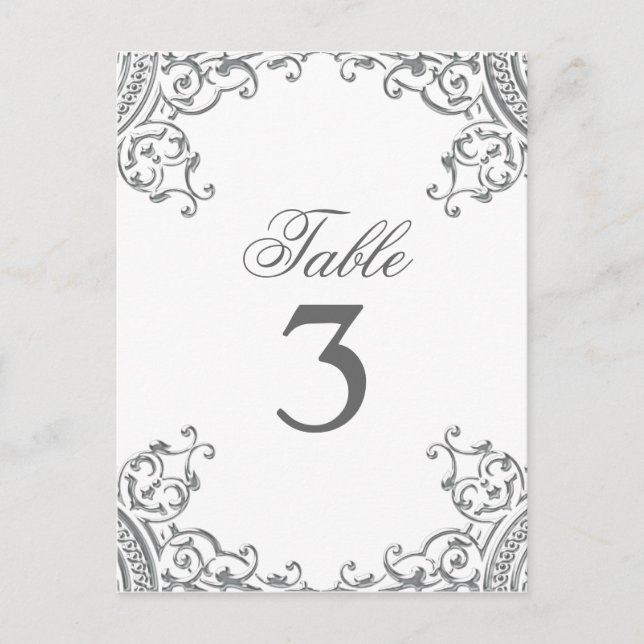 Cartões de Mesa de Casamento Elegantes Prata Branc (Frente)