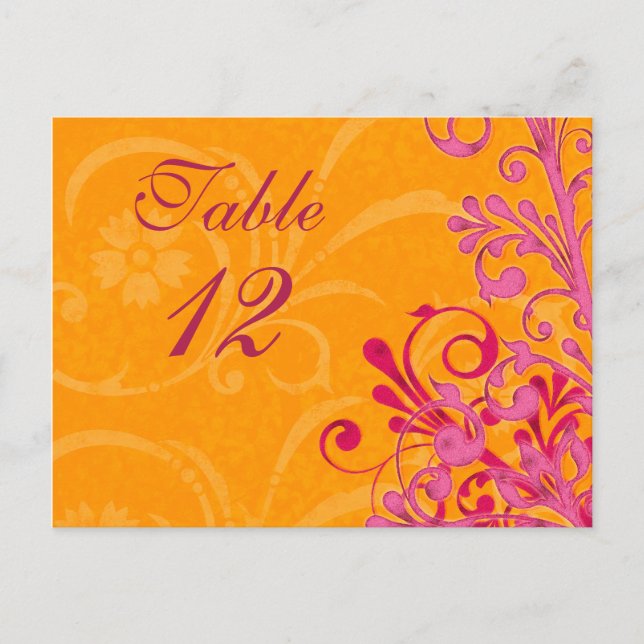 Cartões de Mesa de Casamento Floral Cor-de-Rosa e  (Frente)