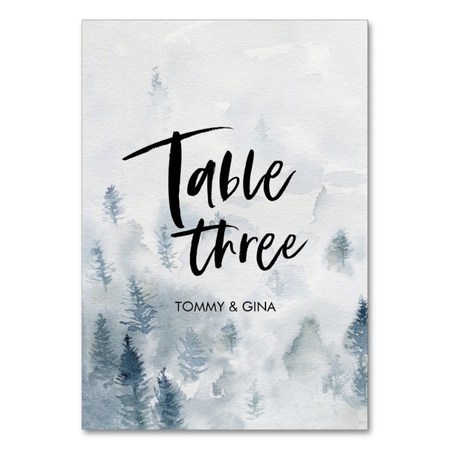 Cartões de mesa de Casamento Florestal de Aquarela (Frente)