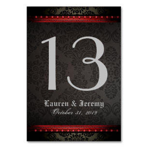 Cartões de Mesa de Casamento Gótico Preto e Vermel
