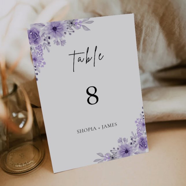 Cartões de Mesa de Casamento Roxo (Purple Wedding Table Cards Template)