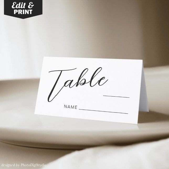 Cartões de Mesa de Casamento Simples Preto e Branc (Wedding Table Place Cards)