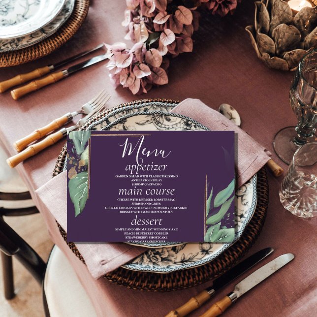 Cartões de Mesa de Casamento Verde Roxo Moderno (Criador carregado)