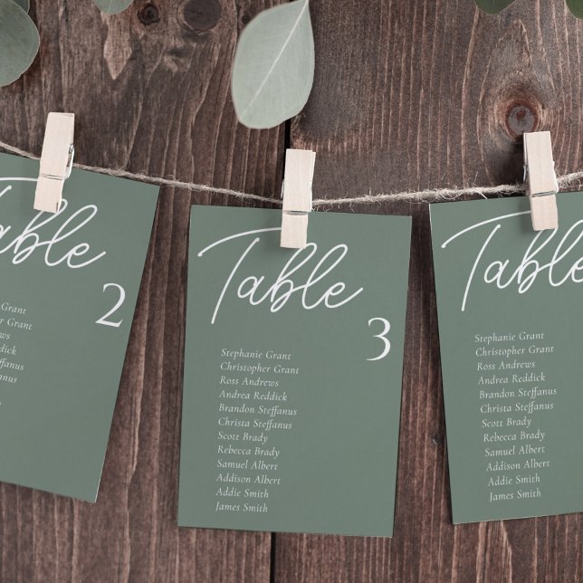 Cartões de Mesa de Casamento Verde Sage (Criador carregado)