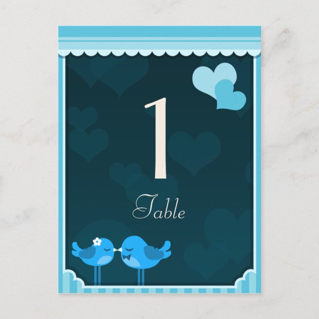 Cartões de Mesa de Pássaros com Amor Teal 1 (Frente)