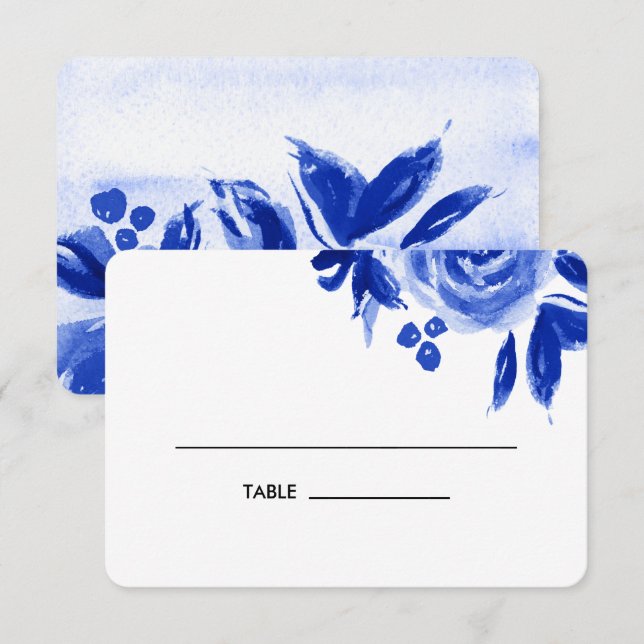 Cartões de Mesa Floral de Casamento Azul (Frente/Verso)
