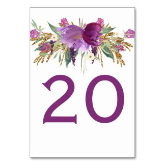 Cartões de Mesa Floral Dourados Ametist Roxo