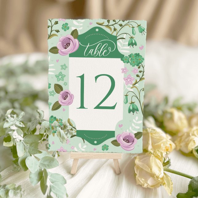 Cartões de Mesa para Casamento Plano de Assentos F (Green Art Deco Floral Wedding Table Cards Seating)
