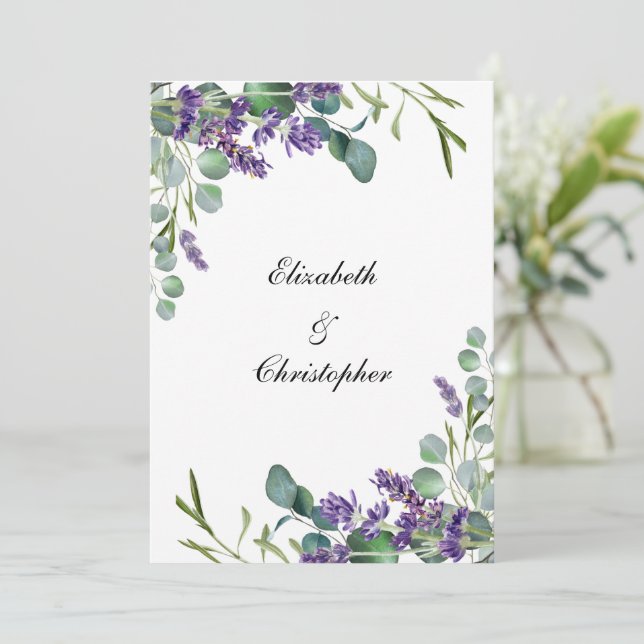 Cartões de Mesa Principal de Casamento Lavanda Euc (Em pé/Frente)