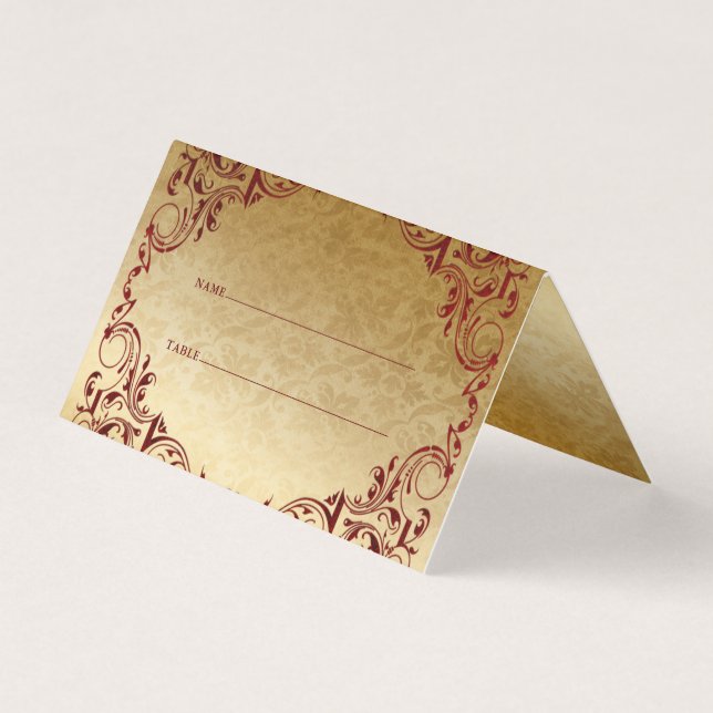 Cartões de Mesa Vermelho Dourado Elegante (Frente)