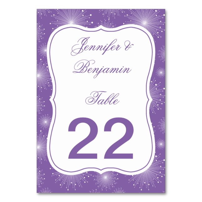 Cartões de Mesa Violet White Sunbursts (Frente)