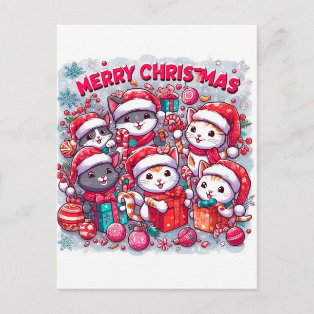 Cartões de natal: Cartão-postal de felino festivo (Frente)