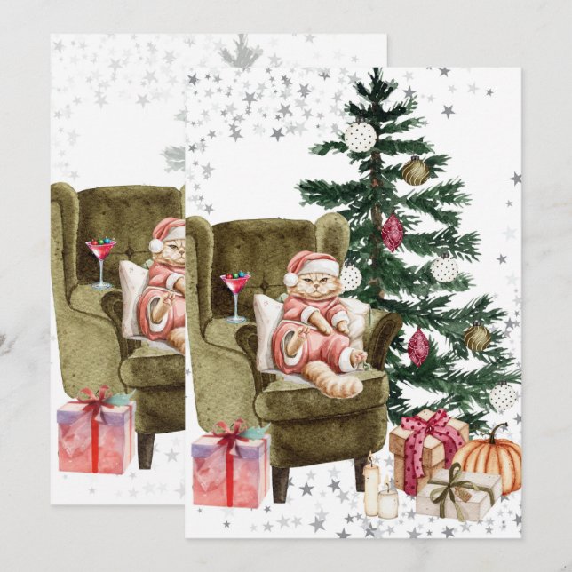 Cartões de Natal Casal de Gato Grumpy (Frente/Verso)