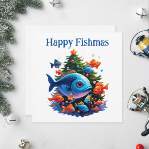 Cartões de natal coloridos para pescadores.