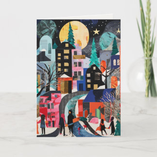 Cartões de natal com a cena da aldeia Abstrato