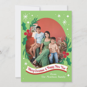 Cartões de Natal com Foto Retro de Azevinho e Frut