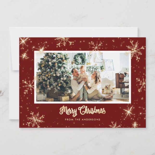 Cartões de Natal com Fotografias Vermelhas Sparkly (Frente)