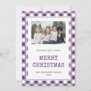 Cartões de Natal com Xadrez de Gingham Roxo Perso