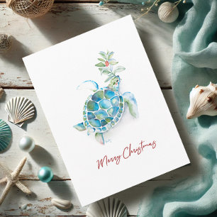 Cartões de Natal Costeiros Tartaruga Marinha Aquar