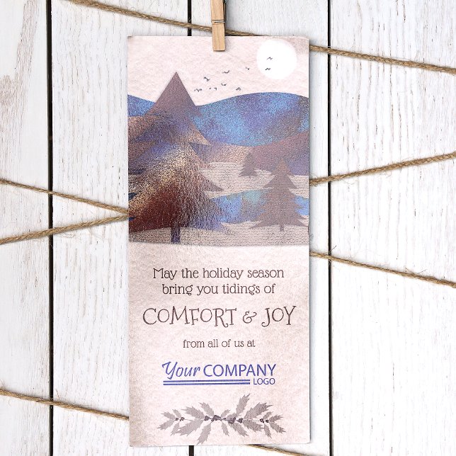 Cartões de Natal da Empresa Marrom, Turquesa Azul (Unique Modern Rustic Brown Blue Forest Blue Brown Logo Budget Company Holiday Christmas Cards)