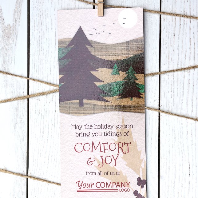 Cartões de Natal da Red, Burgundy, Green Company (Personalized Rustic Brown Red Burgundy Forest Red Logo Company Holiday Christmas Cards Bulk Order)