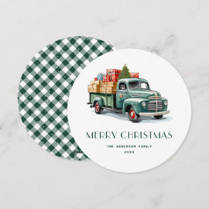 Cartões de Natal da Xadrez Russo Green Truck Ging