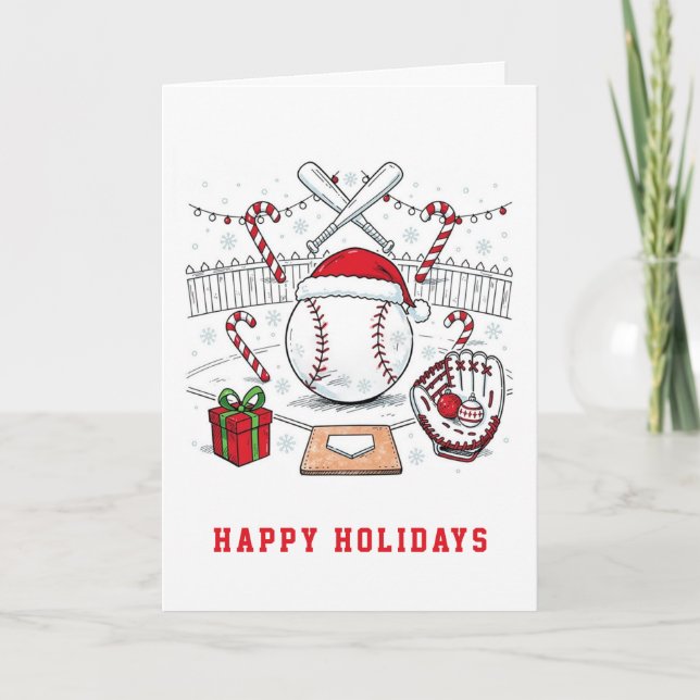 Cartões de Natal de Beisebol de Férias (Frente)
