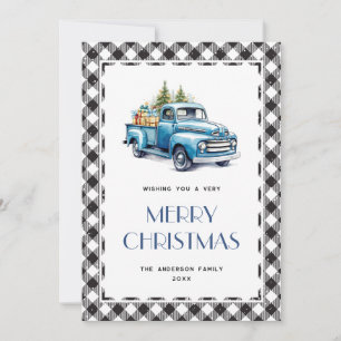 Cartões de Natal de Blu Truck Black White Xadrez