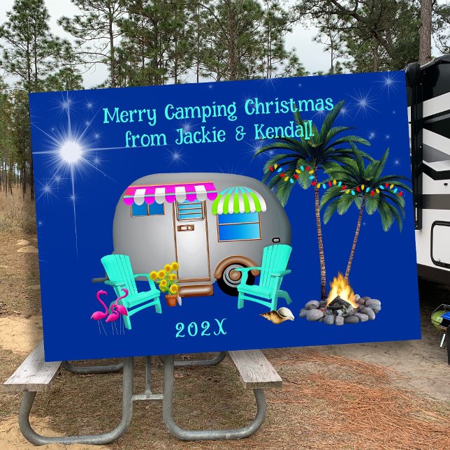 Cartões de Natal de Camping Tropical Prata Trailer (Criador carregado)