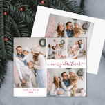 Cartões de Natal de Colagem de Fotos do Elegant Re<br><div class="desc">Cartão de Feriado de Script "Feliz Natal" do Script Red Script 5 da Caligrafia Elegante Minimalista, em vermelho e branco. Este modelo de cartão de fotos, festivo, simples e caprichoso, de cinco (5) imagens apresenta uma bonito colagem fotográfica e diz "Feliz Natal"! O "Feliz Natal" saudando o texto escrito em...</div>