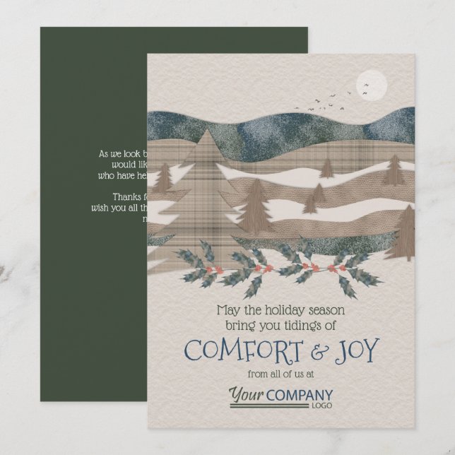 Cartões de natal de empresas verdes, azuis (Frente/Verso)