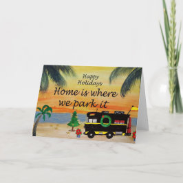 Cartões de Natal de férias de camper RV no pôr do