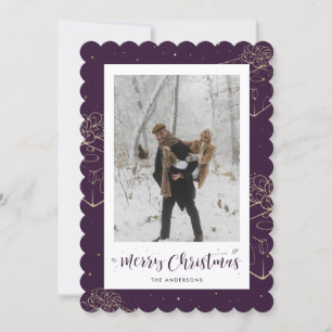 Cartões de Natal de Foto Púrpura e Dourada para pr