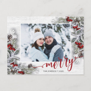 Cartões de natal de Foto Rustic de Natal Holly Pin
