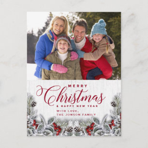 Cartões de natal de Foto Rustic de Natal Holly Pin
