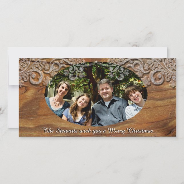Cartões de natal de Fotografia Rustic Wood Look (Frente)