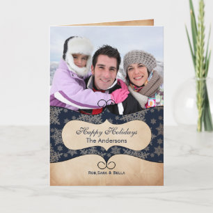 Cartões de natal de fotos com flocos de neve azui