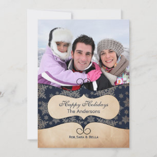 Cartões de natal de fotos com flocos de neve azuis