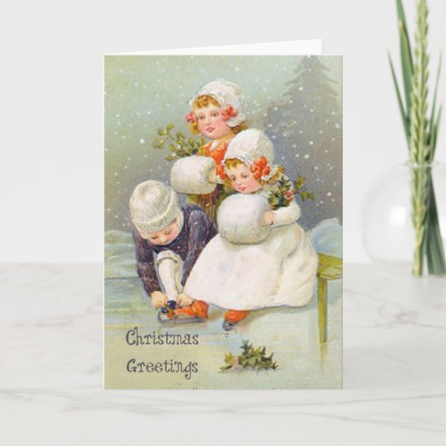 Cartões de natal De Ice Skating Kids (Frente)