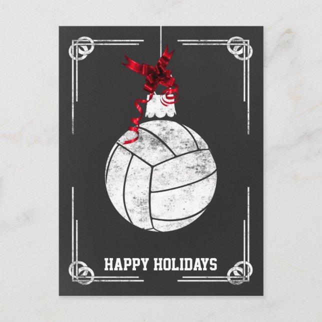 Cartões de Natal de jogador de volei de quadro-neg (Frente)