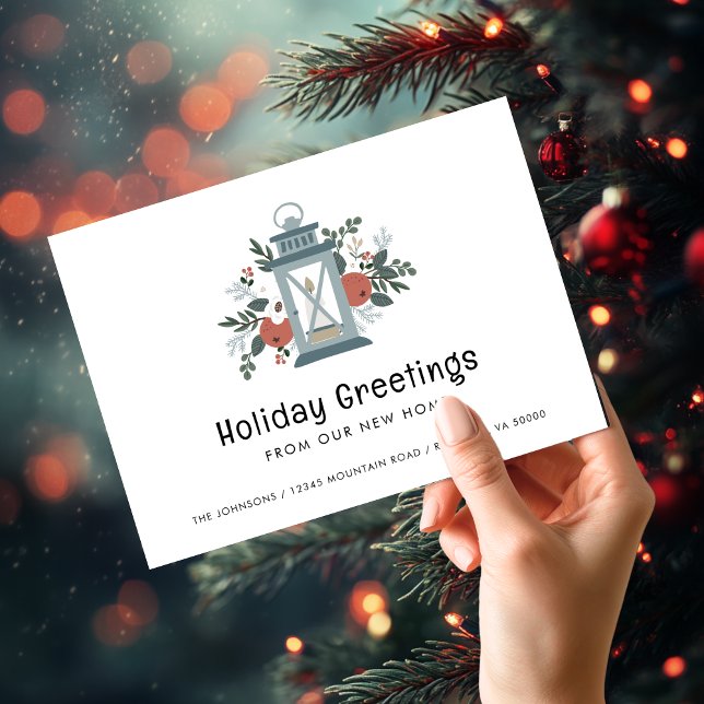 Cartões de natal de Lanterna Natal Novo Lar (Christmas Lantern Holiday Greetings New Home Announcement)