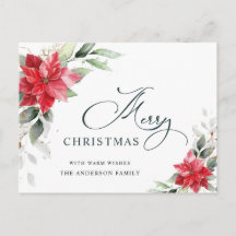Cartões de natal de Natal da Red Poinsettia Holly